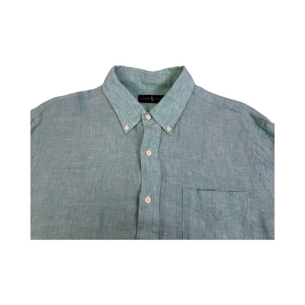 Ralph Lauren Button Down Shirt Men’s XL Turquoise Linen Long Sleeve